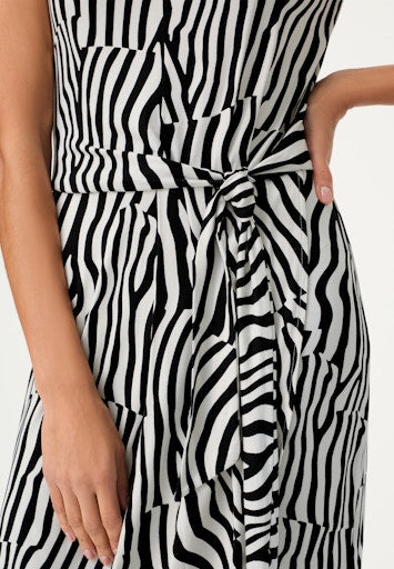 Olsen Black & White Wave Stripe Wrap Dress