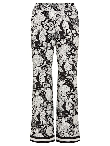 Olsen Black & White Floral Print Casual Wide Leg Trousers