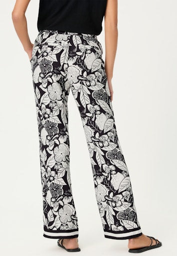 Olsen Black & White Floral Print Casual Wide Leg Trousers