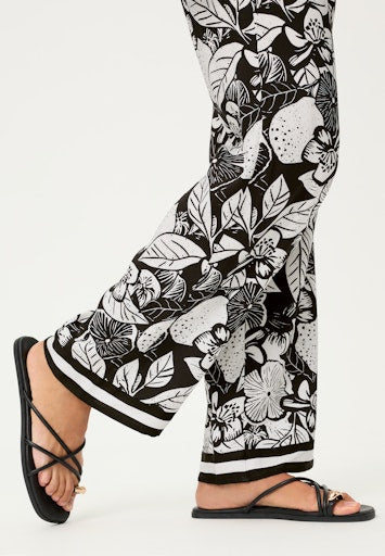 Olsen Black & White Floral Print Casual Wide Leg Trousers