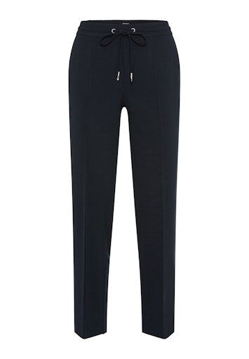 Olsen Dark Navy Cropped Straight Leg Trousers with Pull-On Drawstring Waist