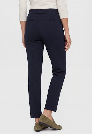 Olsen Dark Navy Cropped Straight Leg Trousers with Pull-On Drawstring Waist