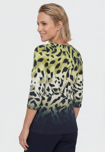 Olsen Lime Print Crew Neck 3/4 Sleeve T-Shirt