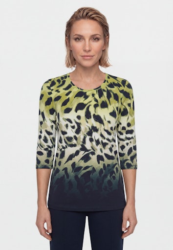 Olsen Lime Print Crew Neck 3/4 Sleeve T-Shirt