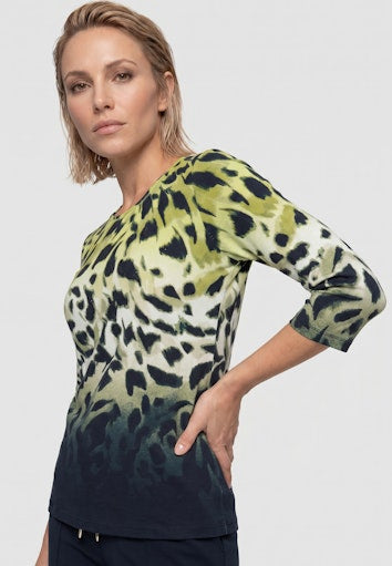 Olsen Lime Print Crew Neck 3/4 Sleeve T-Shirt