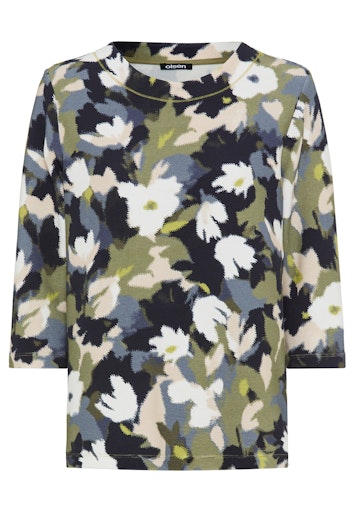 Olsen Moss Green Floral Print Sweatshirt with Crew Neck 3/4 Sleeve