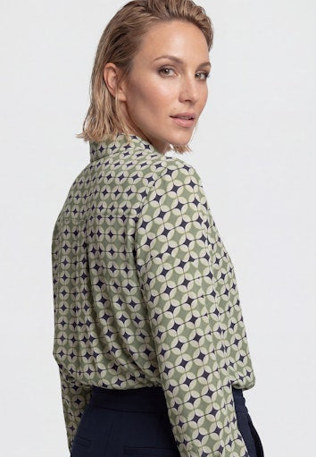Olsen Moss Green Graphic Print Viscose Shirt Button-Up Long Sleeve