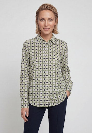 Olsen Moss Green Graphic Print Viscose Shirt Button-Up Long Sleeve