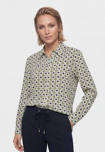 Olsen Moss Green Graphic Print Viscose Shirt Button-Up Long Sleeve