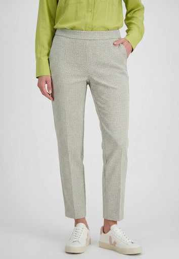 Olsen Moss Green Patterned Cropped Slim Leg Trousers