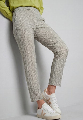 Olsen Moss Green Patterned Cropped Slim Leg Trousers