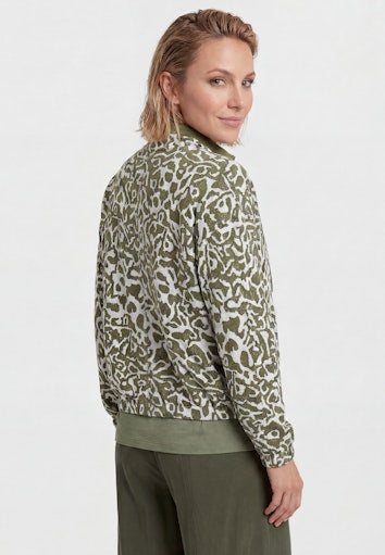 Olsen Olive Green Patterned Zip-Up Top with Drawstring Neck and Pockets