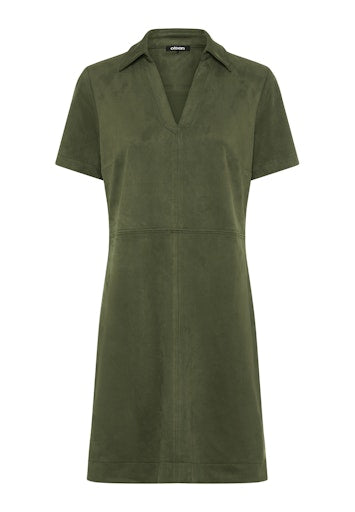 Olsen Olive Green Faux Suede Short Sleeve Dress
