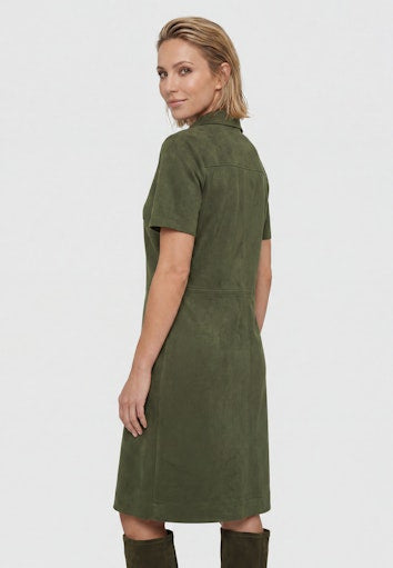 Olsen Olive Green Faux Suede Short Sleeve Dress