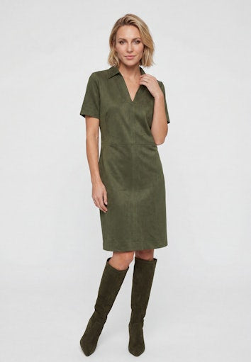 Olsen Olive Green Faux Suede Short Sleeve Dress