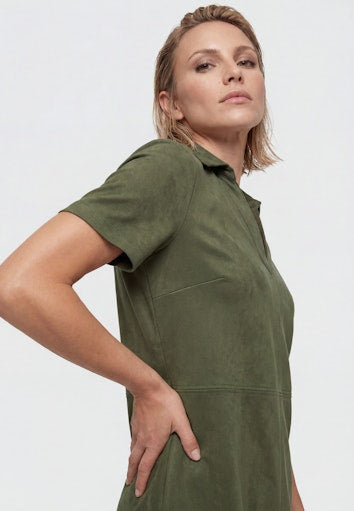 Olsen Olive Green Faux Suede Short Sleeve Dress