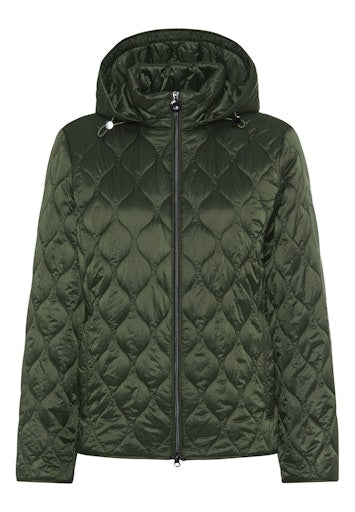 Olsen Olive Green Quilted Jacket with Removable Hood & Zip Fastening