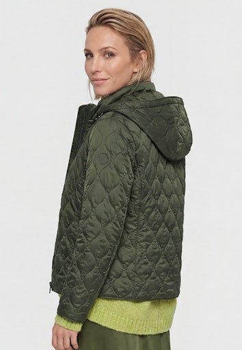 Olsen Olive Green Quilted Jacket with Removable Hood & Zip Fastening