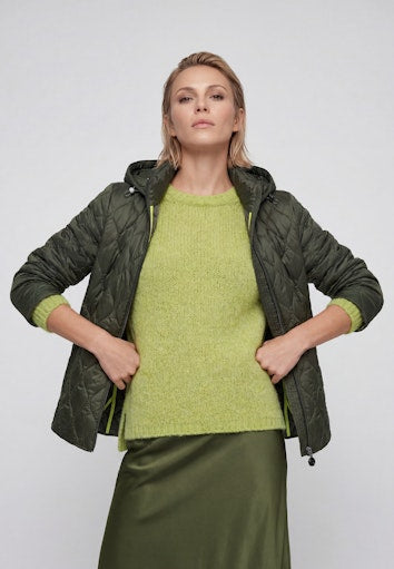 Olsen Olive Green Quilted Jacket with Removable Hood & Zip Fastening