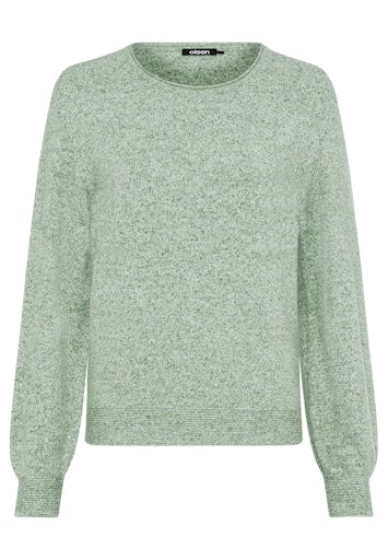 Olsen Moss Green Mélange Knit Sweater with Round Neck Long Sleeve