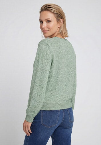 Olsen Moss Green Mélange Knit Sweater with Round Neck Long Sleeve
