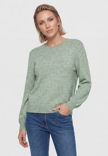 Olsen Moss Green Mélange Knit Sweater with Round Neck Long Sleeve