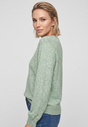 Olsen Moss Green Mélange Knit Sweater with Round Neck Long Sleeve