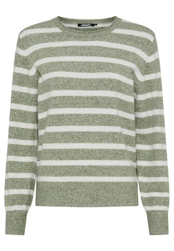 Olsen Moss Green Mélange Stripe Sweater with Round Neck