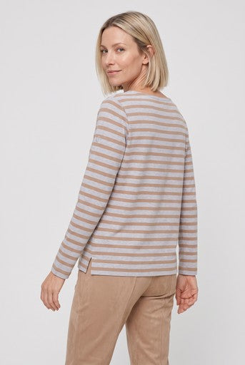 Olsen Hazelnut & Grey Stripe Crew Neck Long Sleeve