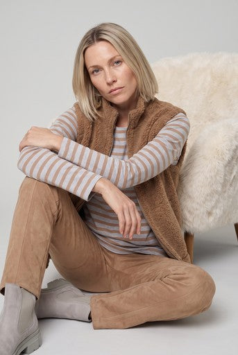 Olsen Hazelnut & Grey Stripe Crew Neck Long Sleeve