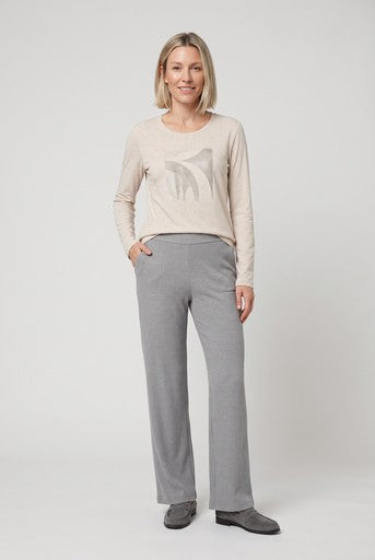 Olsen Grey Wide Leg Corduroy Trousers with Pull-On Waistband & Pockets