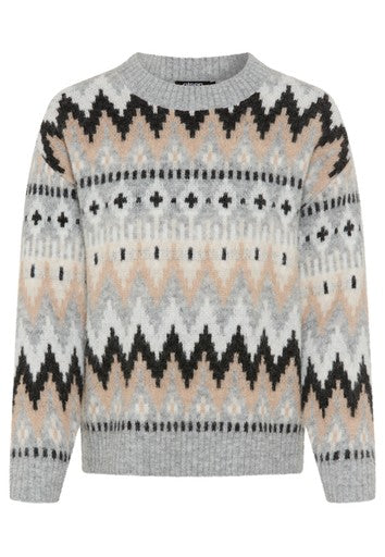 Olsen Grey FairIsle Crew Neck Sweater