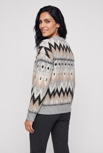 Olsen Grey FairIsle Crew Neck Sweater