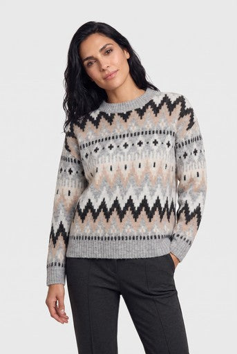 Olsen Grey FairIsle Crew Neck Sweater