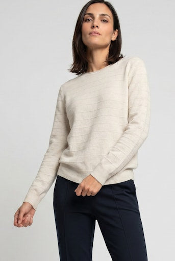 Olsen Almond Knit Sweater with Round Neck Long Sleeve Viscose Blend