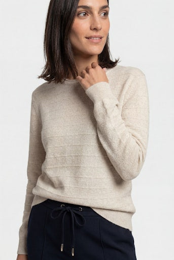 Olsen Almond Knit Sweater with Round Neck Long Sleeve Viscose Blend