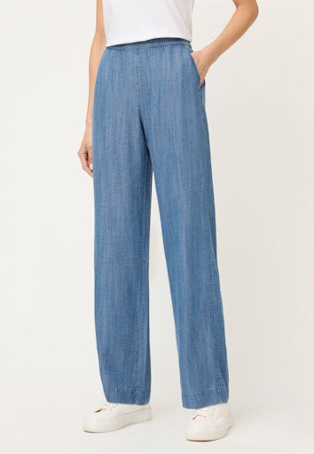 Olsen Denim Blue Wide-Leg Trousers with Elasticated Waistband