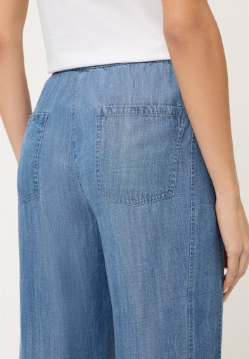 Olsen Denim Blue Wide-Leg Trousers with Elasticated Waistband
