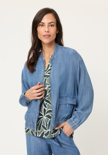 Olsen Denim Blue Bomber Jacket with Zip Fastening