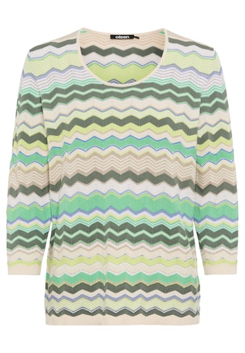 Olsen Khaki & Multi Wavy Stripe Top with Round Neck