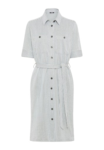Olsen Khaki Fine Stripe Midi Short Sleeve Shirt Dress – 13002070