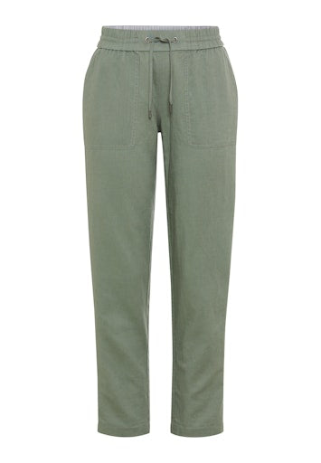 Olsen Khaki Straight-Leg Crop Linen Blend Trousers