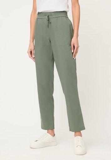 Olsen Khaki Straight-Leg Crop Linen Blend Trousers