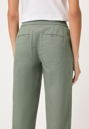 Olsen Khaki Straight-Leg Crop Linen Blend Trousers