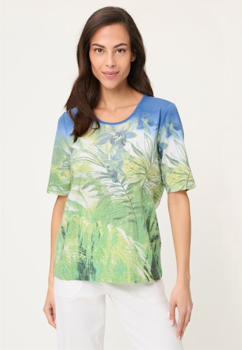 Olsen Jade & Blue Floral Fauna Print T-Shirt