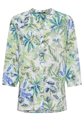 Olsen Jade Leaf Print Blouse with 3/4 Sleeve, Button Front, Mandarin Collar 12002198
