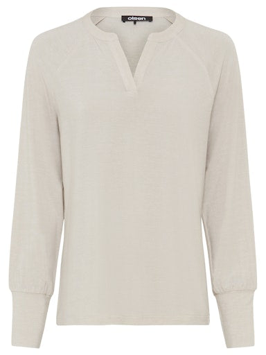 Olsen Long Sleeve Open Neck Lurex Top in light beige 11105246