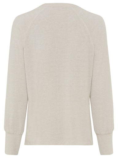 Olsen Long Sleeve Open Neck Lurex Top in light beige 11105246