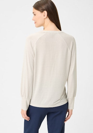 Olsen Long Sleeve Open Neck Lurex Top in light beige 11105246