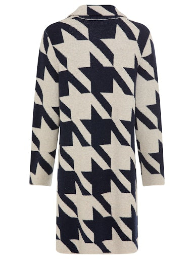 Olsen Long Cardigan in Ink Blue and Beige Bold Graphic Pattern 11004783